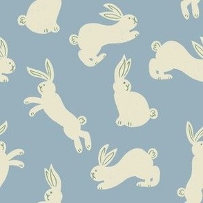 Easter Bunnies, rabbit, spring time soft dusty blue and creamy white with small green details