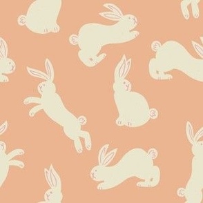 Easter Bunnies, rabbit, spring time soft pastel peach and creamy white with small pink details