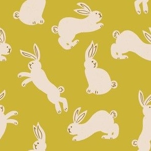 Easter Bunnies, rabbit, spring time golden honey yellow and creamy white with small pink details