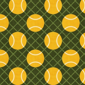 Vintage Tennis Ball and Net Retro Yellow Green