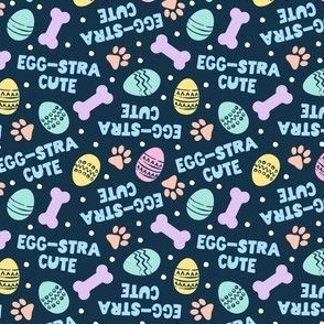 (small scale) Egg-Stra Cute - Dog Easter Eggs & Bones - navy - LAD24