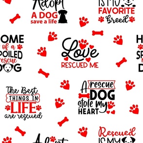Rescue Puppy Dog Red Paw Prints Hearts 
