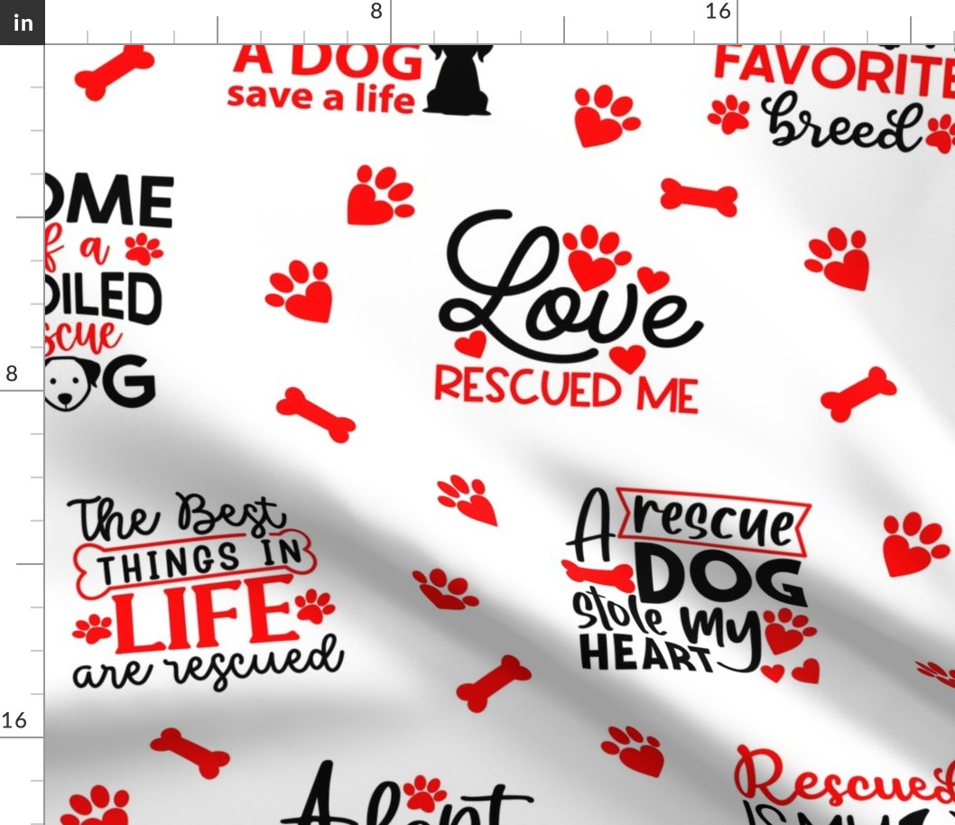 Rescue Puppy Dog Red Paw Prints Hearts 