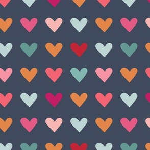 Multicolored Hearts on Navy 12 inch