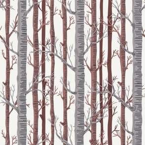 Forest Trees in Brown and Grey, white background - Wallpaper XL