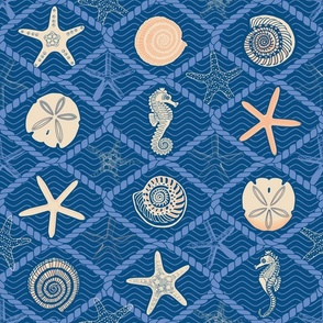  Deep blue ocean treasure motif seamless pattern