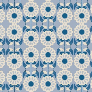 Sunflower bird pattern tile blue-03