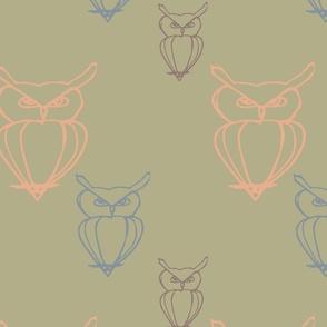 Little Owls on a sage green background