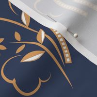 Butterfly Berry and Boat Art Deco in Peach on Dark Gray Blue