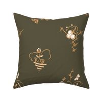 Butterfly Berry and Boat Art Deco in Peach on Olive Drab