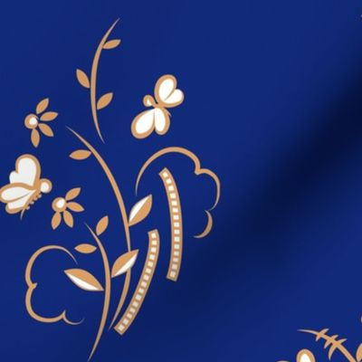 Butterfly Berry and Boat Art Deco in Peach on Royal Blue