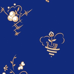 Butterfly Berry and Boat Art Deco in Peach on Royal Blue