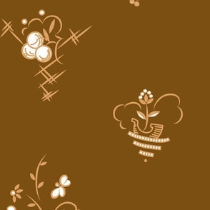 Butterfly Berry and Boat Art Deco in Peach on Yellow Brown