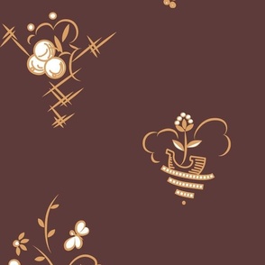 Butterfly Berry and Boat Art Deco in Peach on Brown