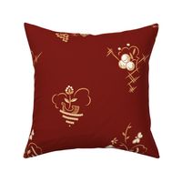 Butterfly Berry and Boat Art Deco in Peach on Burgundy Red