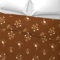 Butterfly Berry and Boat Art Deco in Peach on Chestnut Brown