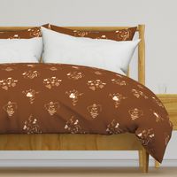 Butterfly Berry and Boat Art Deco in Peach on Chestnut Brown