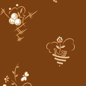 Butterfly Berry and Boat Art Deco in Peach on Chestnut Brown