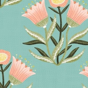Romantic Victorian Floral | MED Scale | Peach, Robin's Egg Blue, Yellow