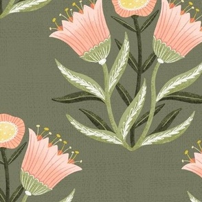 Romantic Victorian Floral | MED Scale | Peach, Olive, Yellow