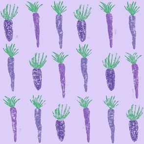 Carrots purple and green block print for spring - small scale
