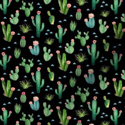 TINY Watercolor Cactus Garden (black)