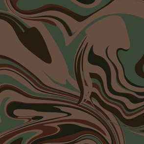 Swirls Of Liquid Art Camouflage Green Tan Brown 