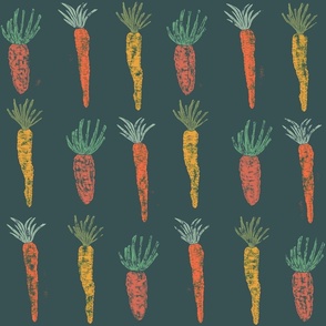 carrots dark teal block print for spring - large scale