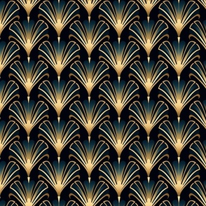 Navy and Gold Ginkgo Leaf Art Deco Pattern 