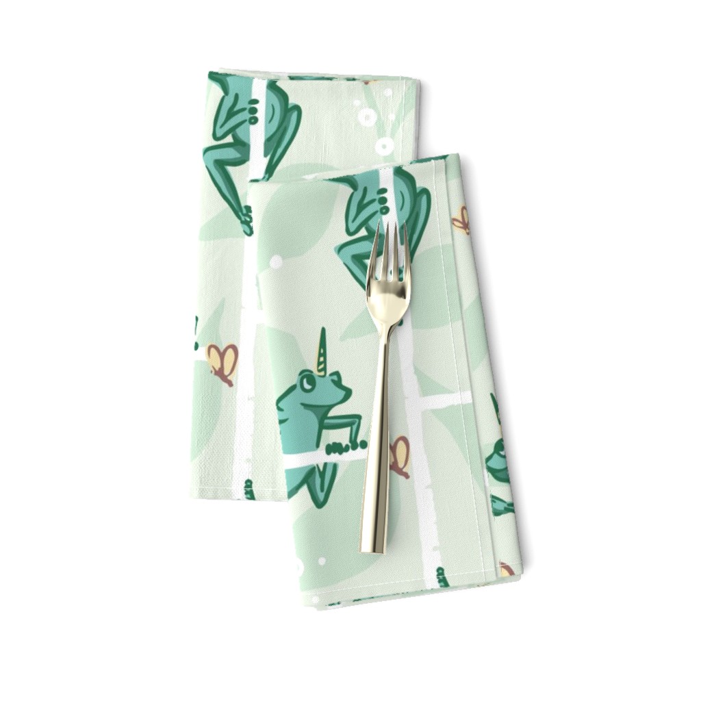 Cute Frogs and Butterflies in Bluish Green and Sage Leaves M