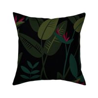 Tropical birds of paradise garden exotic island leaves and flowers hawaii design teal green pink black dark and moody WALLPAPER