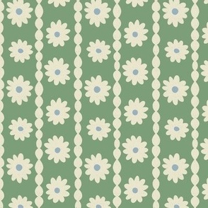 Cute Retro Daisy Chain in Soft Pastel Green, creamy off-white, and hints of pastel dusty blue