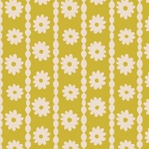 Cute Retro Daisy Chain in Honey Golden Yellow and creamy off-white