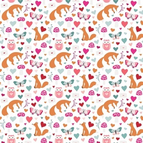 Multicolor Valentines Foxes and Owls on White 6 inch