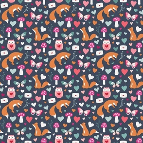Multicolor Valentines Foxes and Owls on Dark Blue 6 inch