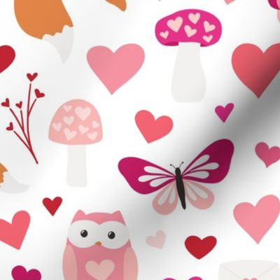 Pink Foxes and Owls Valentines on White 12 inch