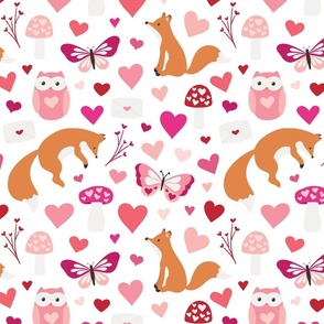 Pink Foxes and Owls Valentines on White 12 inch