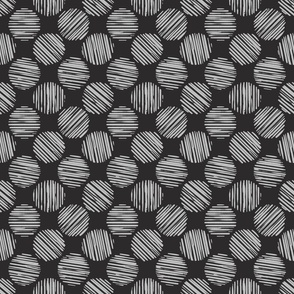 Carbone Gray Striped Circles Made Of Brush Strokes, Small Scale Monochromatic Charcoal