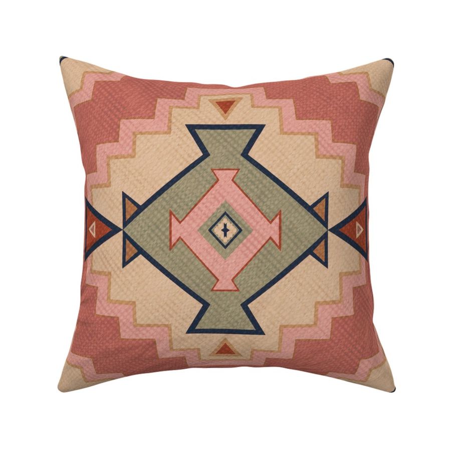 Large scale kilim / southwest / tribal inspired, geometric in pink desert pastels