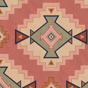 Large scale kilim / southwest / tribal inspired, geometric in pink desert pastels