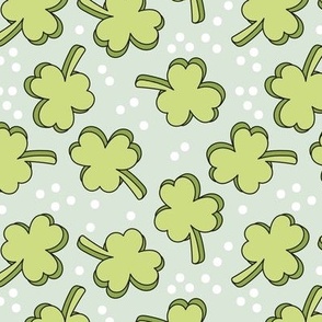 Retro Irish Shamrock - Happy St. Patrick's Day clovers and confetti matcha green on mist 
