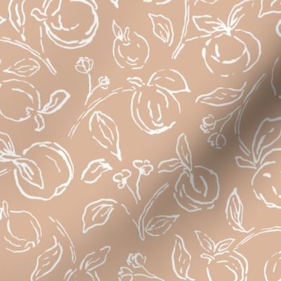 Peach and white hand drawn organic peach fruit branch outlines 