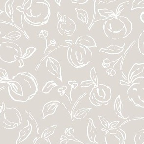 Beige and white hand drawn organic peach fruit branch outlines 