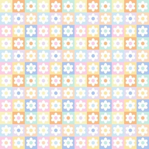 1 inch modern pastel checkerboard with white daisy flowers baby clothes or pet accesories