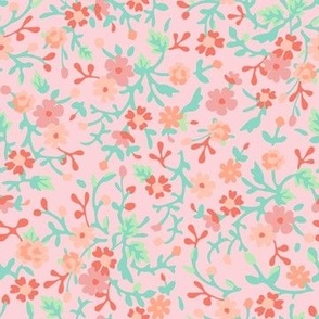 Vintage Cottagecore Calico Floral in Peachy Pink