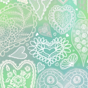 Handdrawn Lace Hearts Green JMonroe