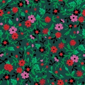 Vintage Cottagecore Calico Floral in Green