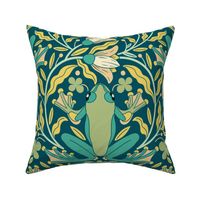 Art Deco Frog in Green and Yellow - L Size