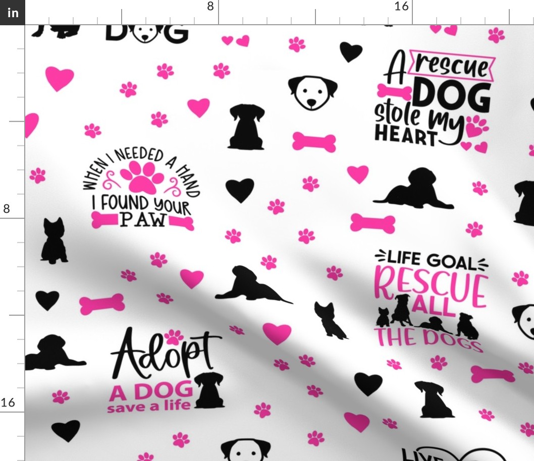 Rescue Puppy Dog Pink Paw Prints Hearts Bones
