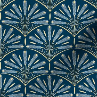 breaking bread 1: Art Deco Wheat in Navy, Blue and Yellow